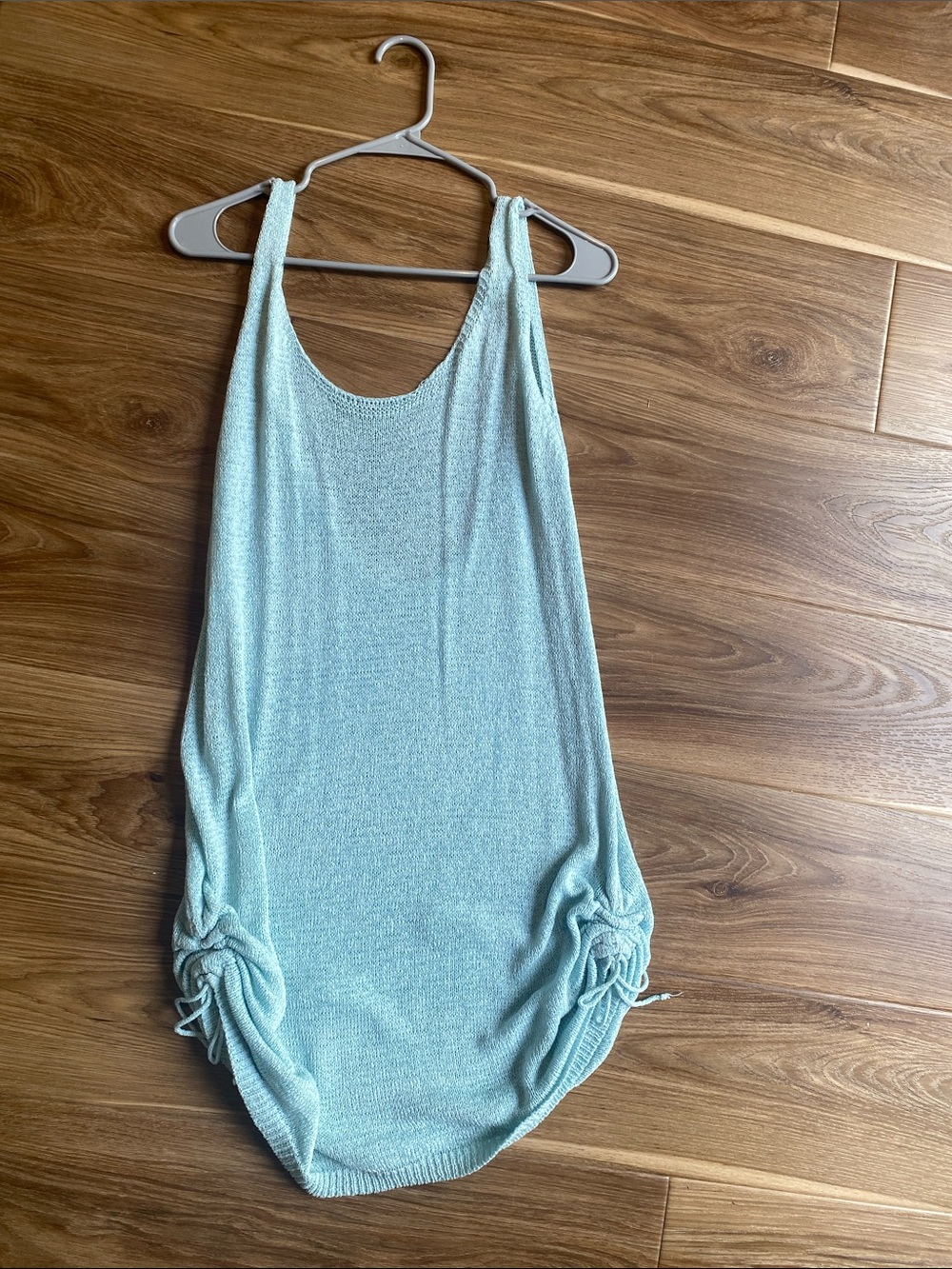 Light Aqua Knit Beach Cover Up with Side Tie Detail
